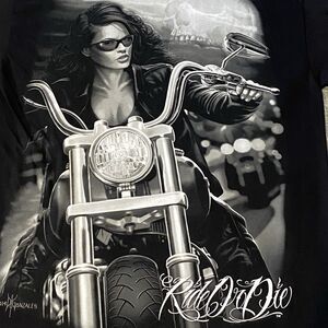 Ride or Die Mens Graphic T-Shirt XL Sick  Motorcycle And Woman On Bike Design